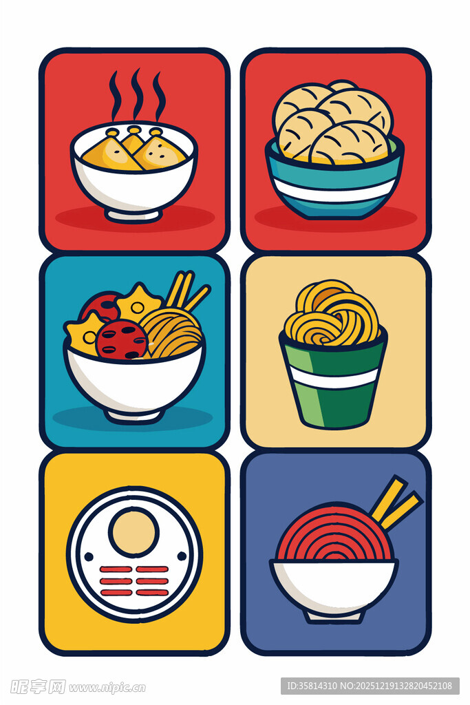 多样亚洲美食图标集合