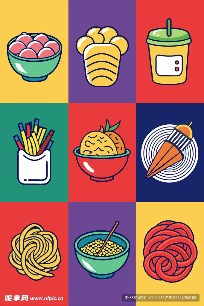 多彩面食美食插画集合