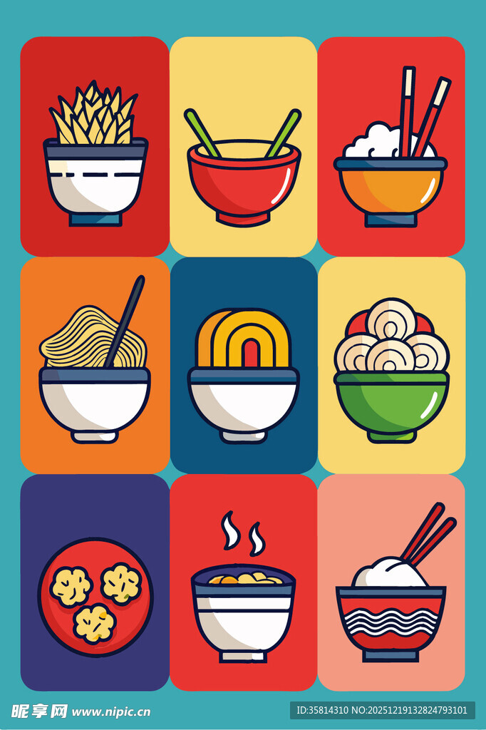 多彩面食插画集合