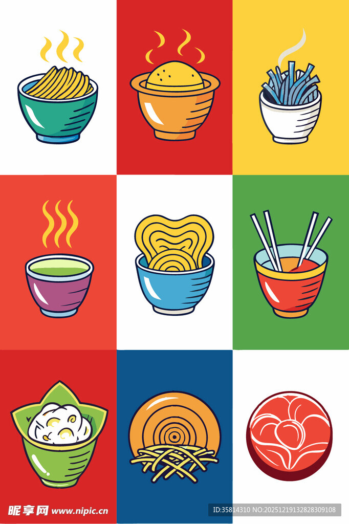 多彩面食与点心插画