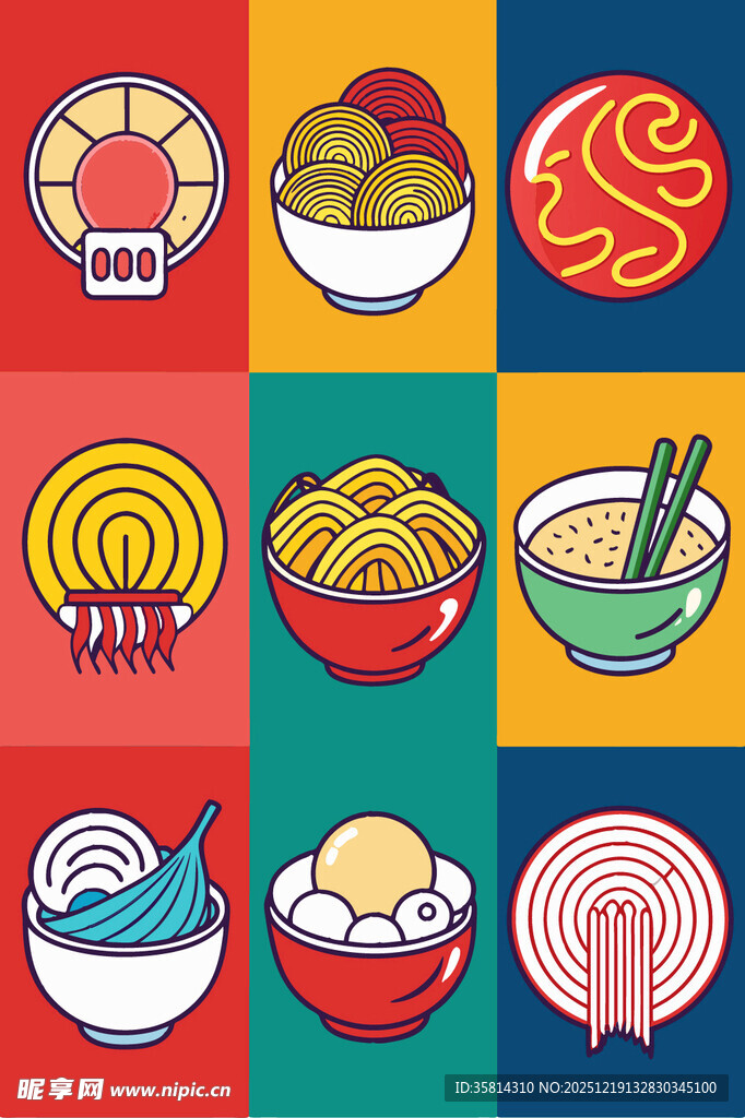 多彩日式面食美食插画