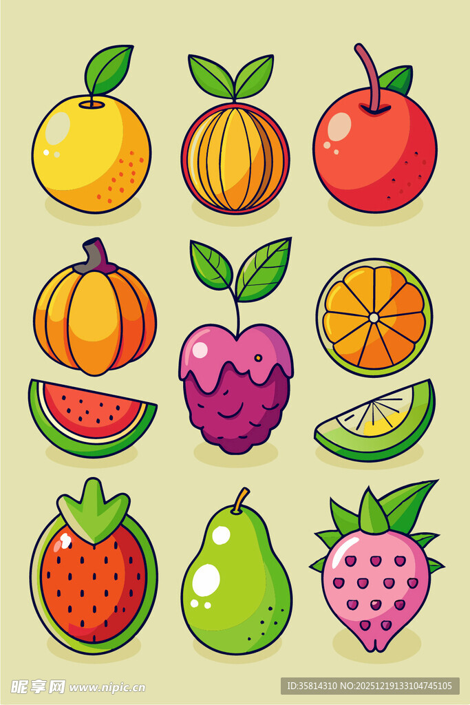 多彩水果插画集合