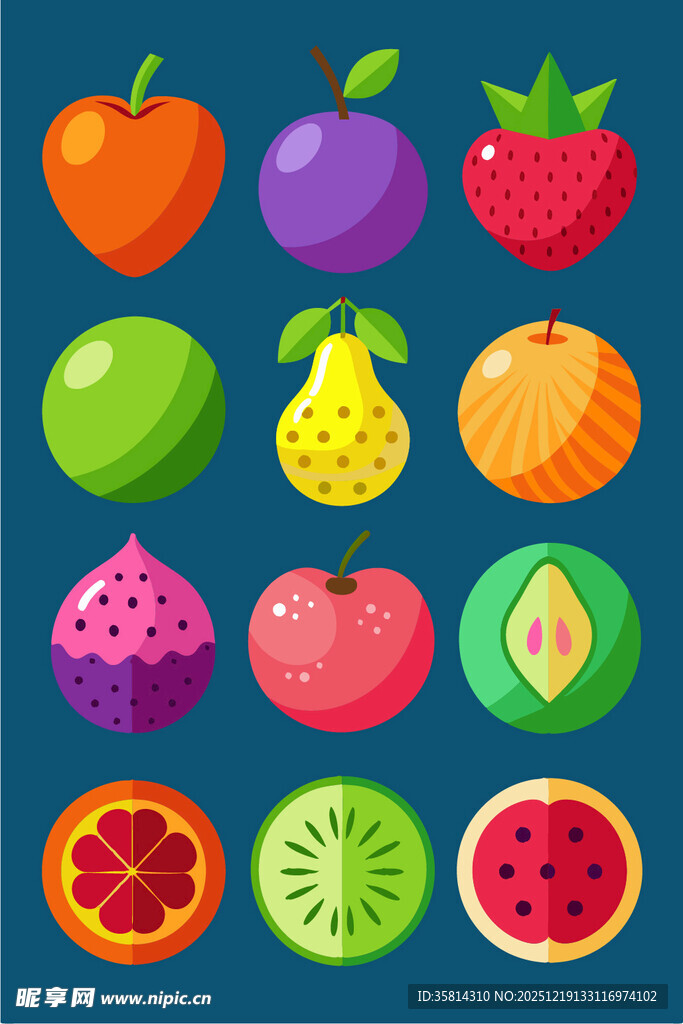 多彩缤纷水果图标集合