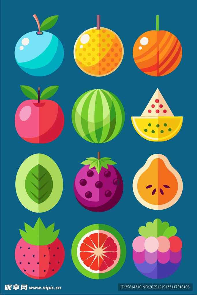 多彩缤纷水果图标集合