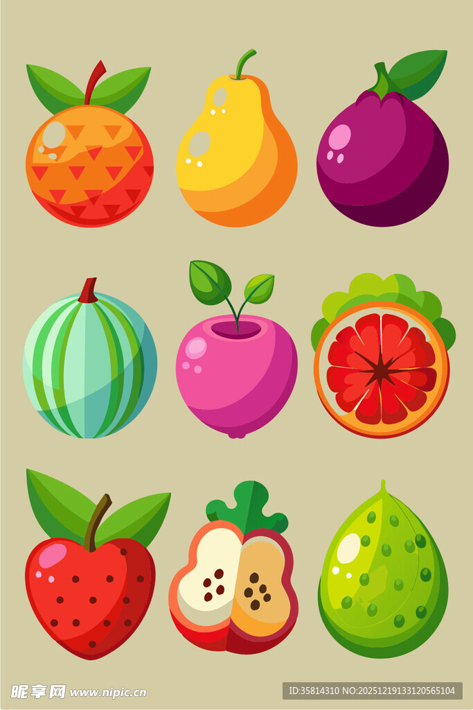 多彩卡通水果集合