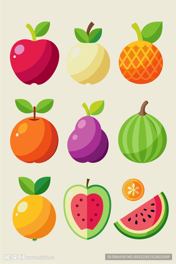 多彩新鲜水果图标集合
