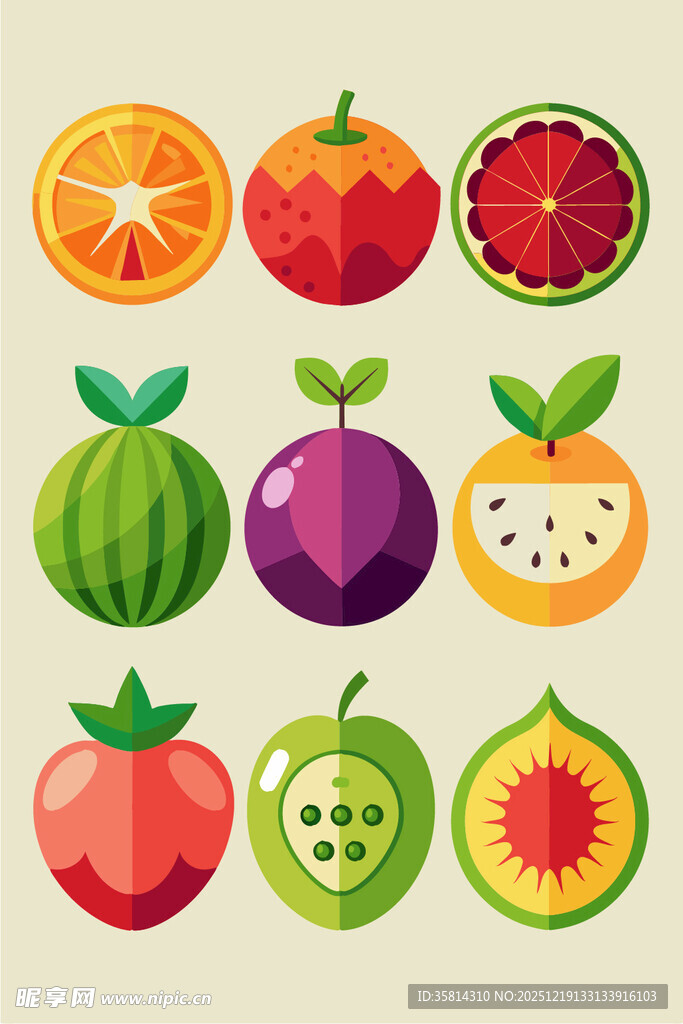 多彩几何风水果集合