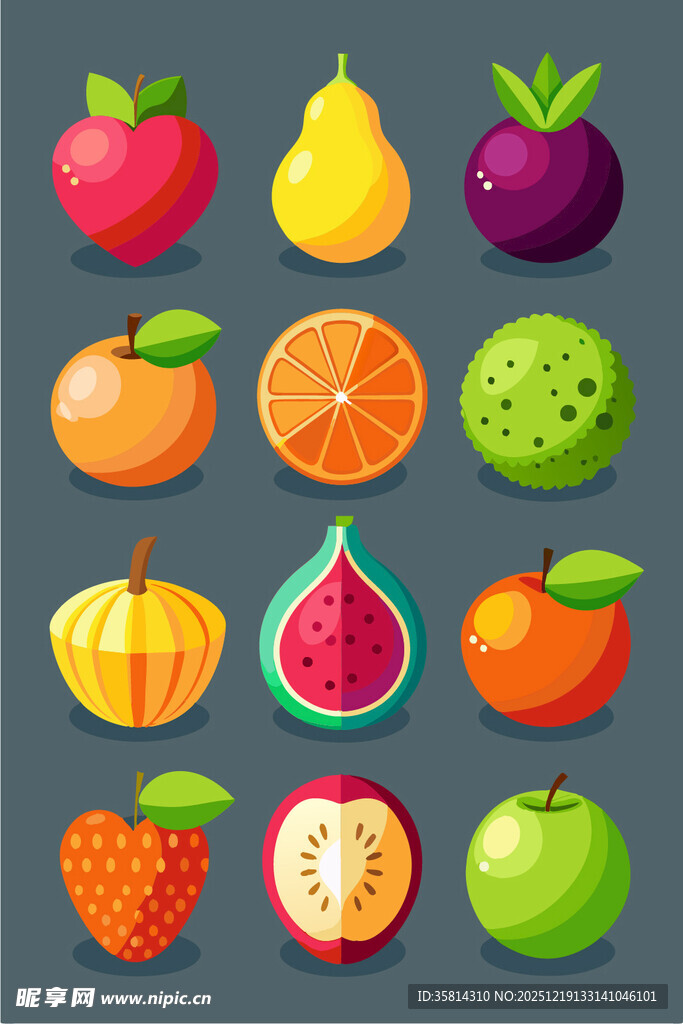 多彩几何风格水果集合