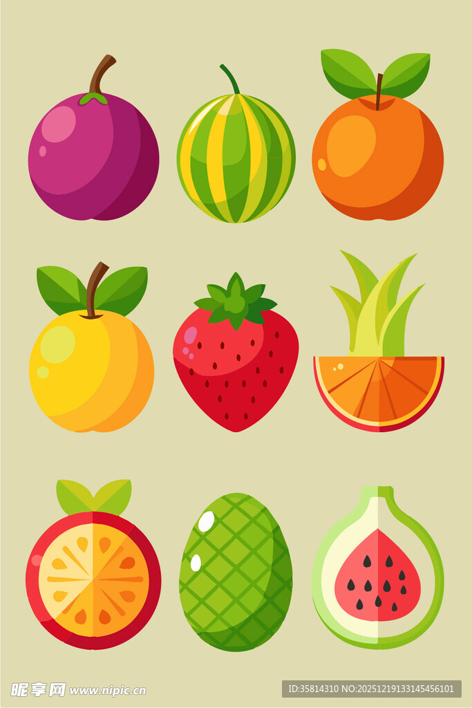 多彩新鲜水果插画集合
