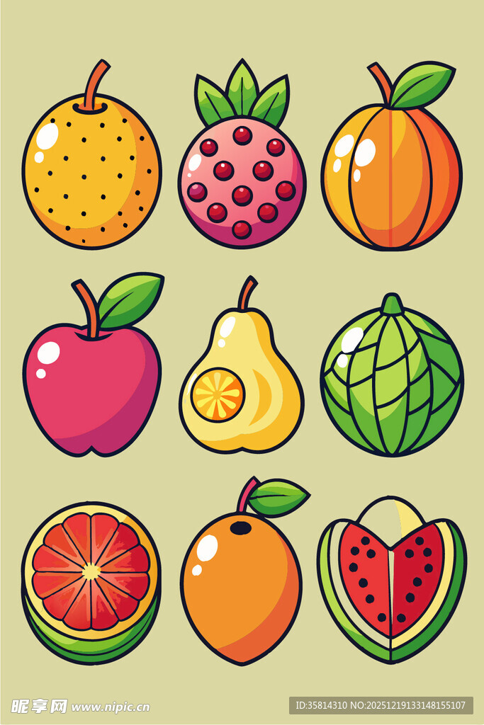 多彩卡通水果集合