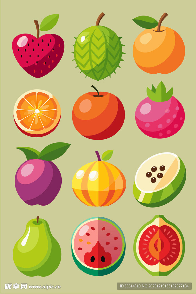 多彩几何风水果集合