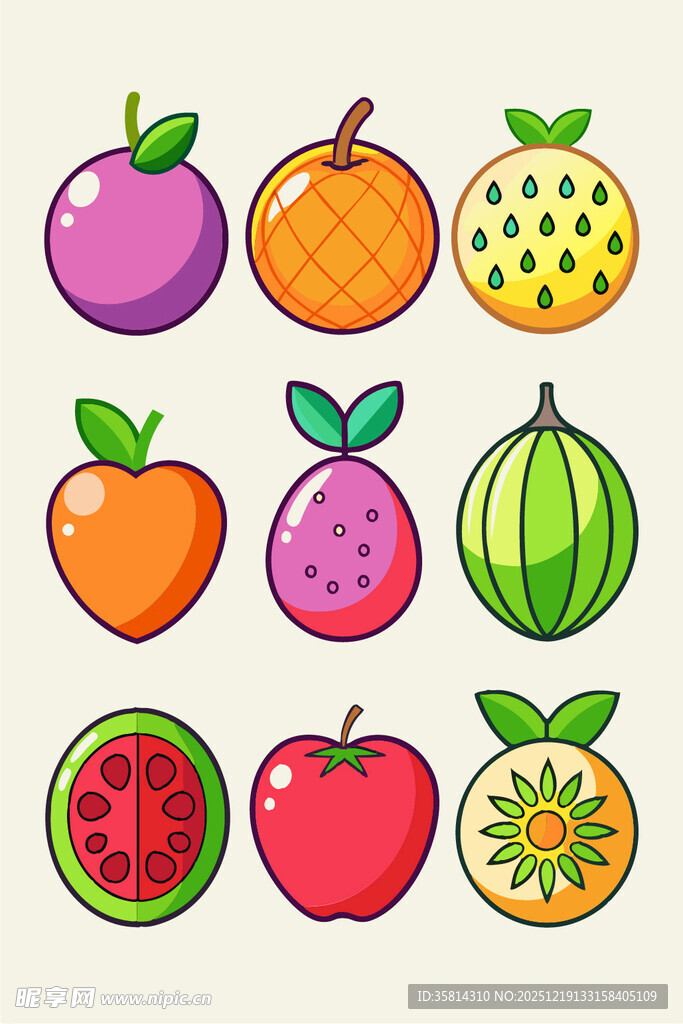 多彩水果图标集合