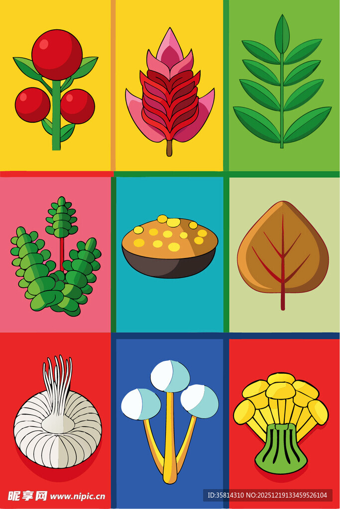 多彩蔬果与植物元素集合
