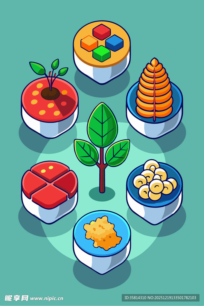 多彩美食环绕绿植