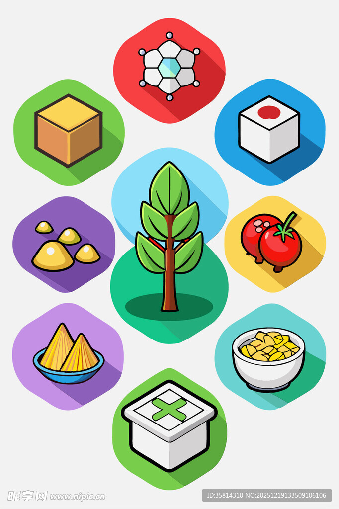 多样食物与自然元素图标集