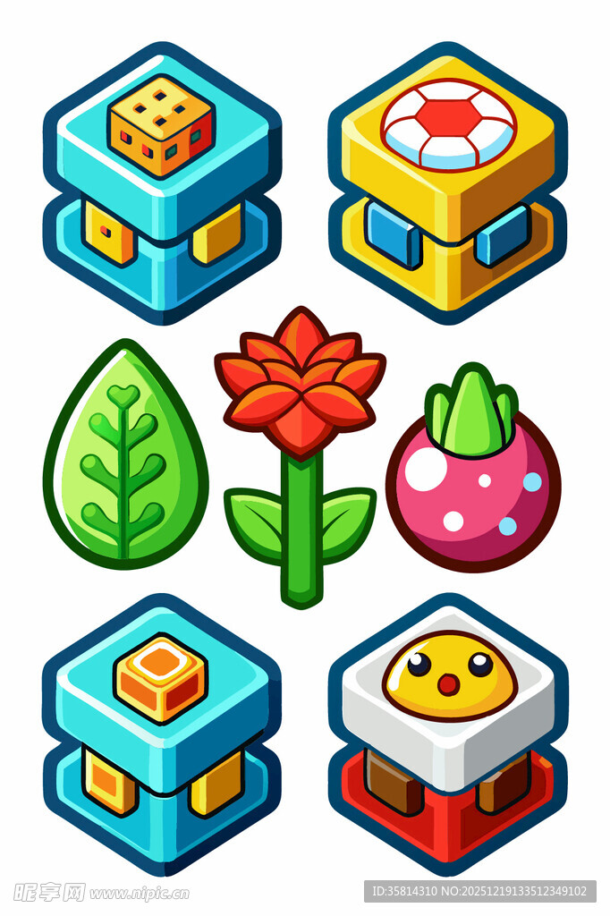 可爱卡通风格积木与植物