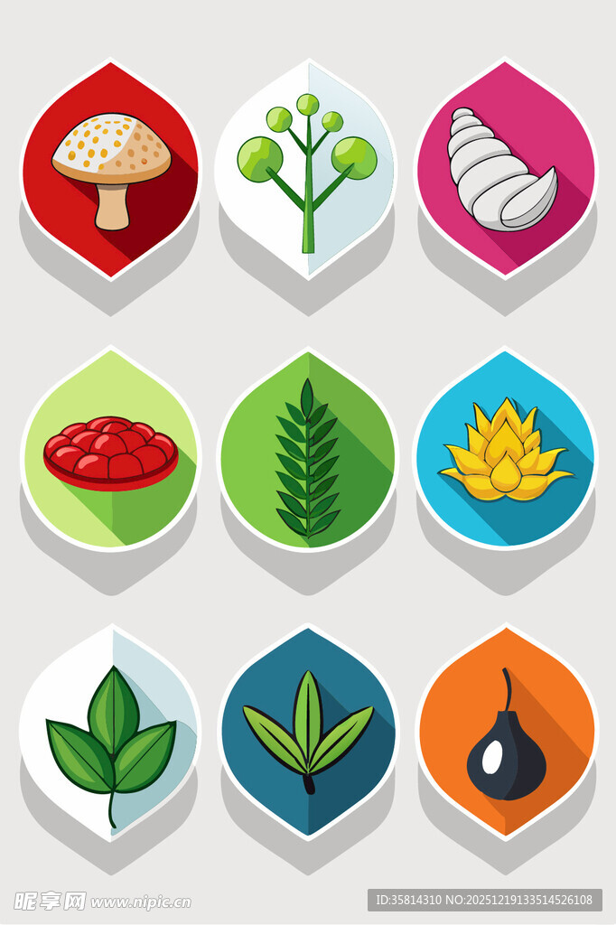 多彩植物与果实图标集合