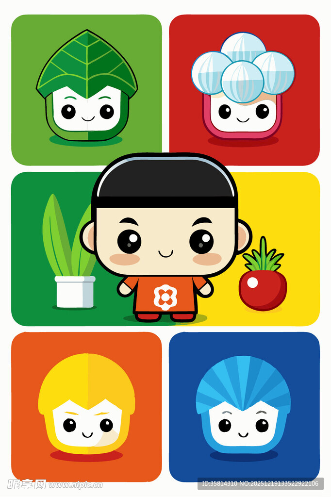 卡通角色与多彩图标集合