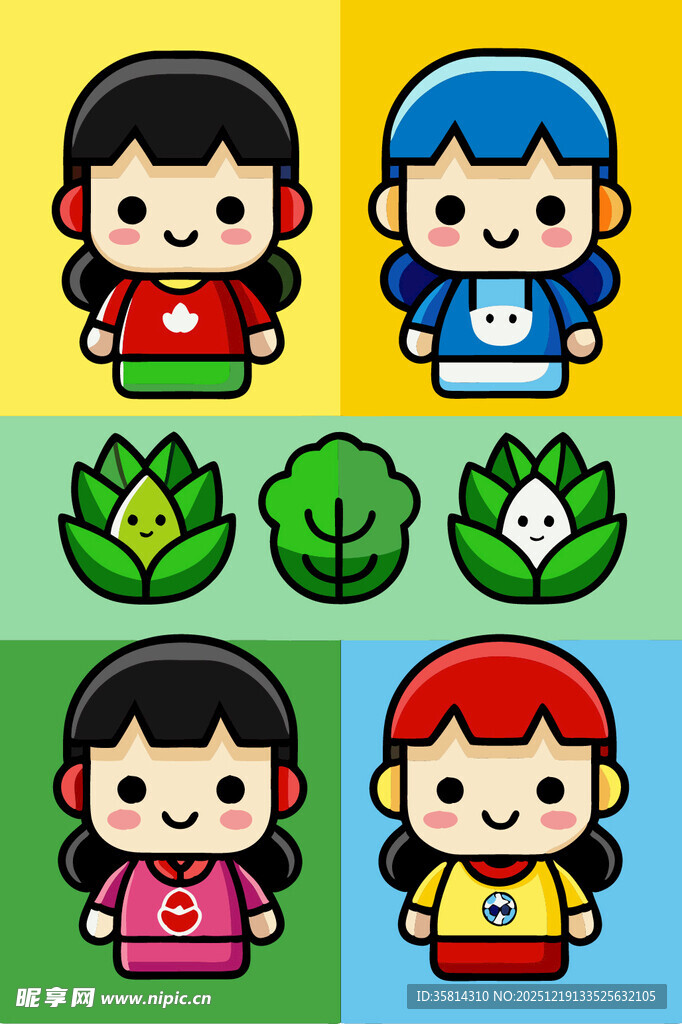 卡通人物与绿植组合形象