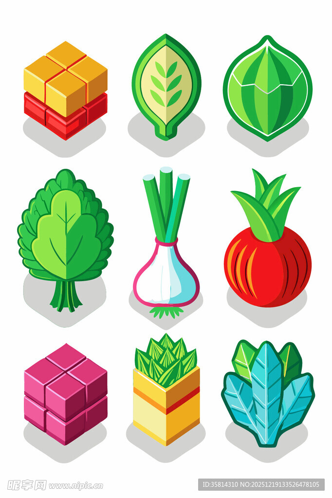 多彩立体蔬菜图标集合