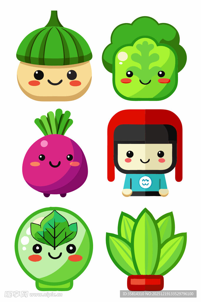 可爱蔬菜与卡通女孩形象