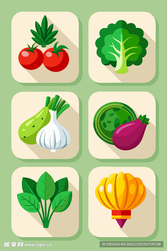 多样新鲜蔬菜图标展示