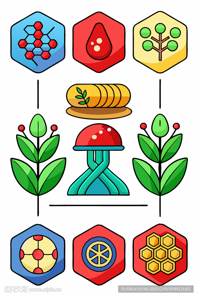 多彩几何植物图案元素
