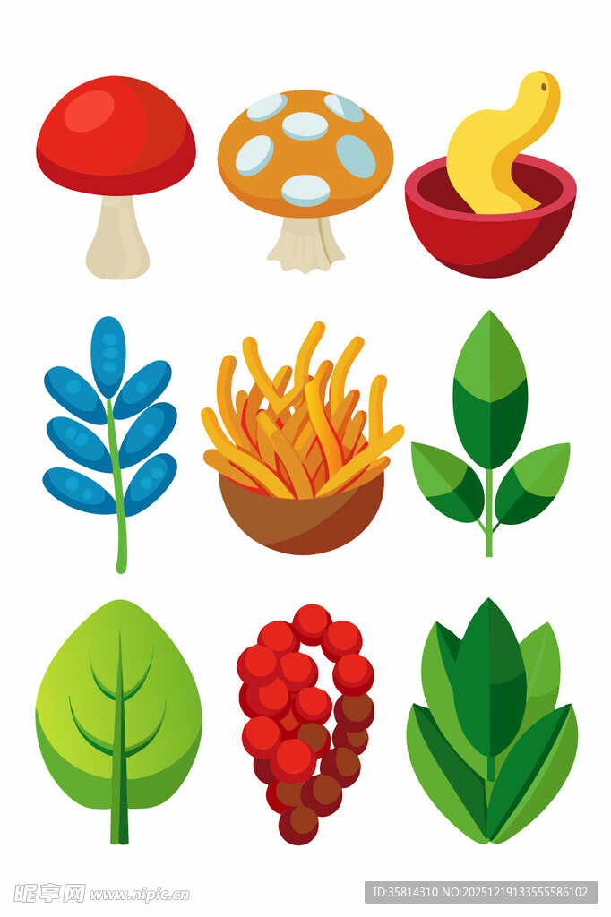 多样植物与菌类图标集
