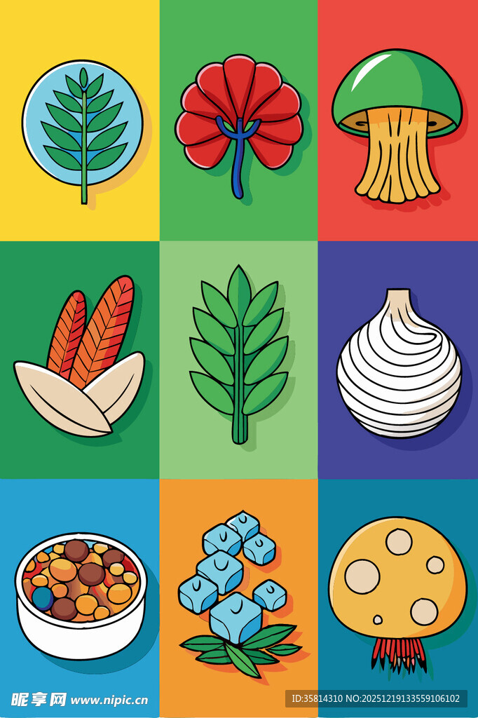 多彩植物与美食图案集合