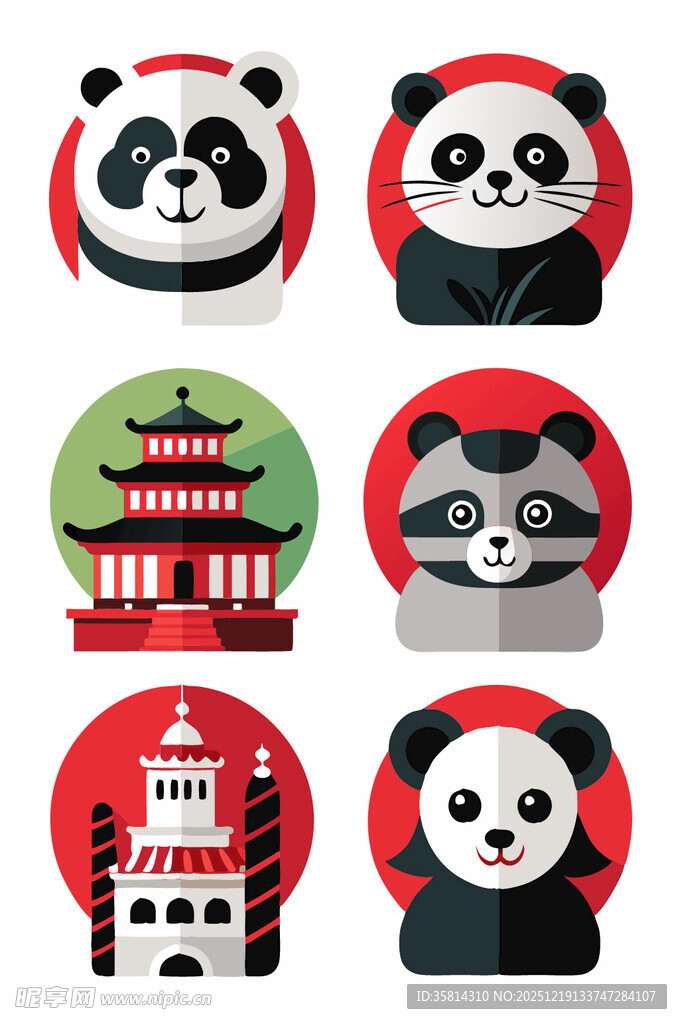 熊猫主题建筑圆形图案设计