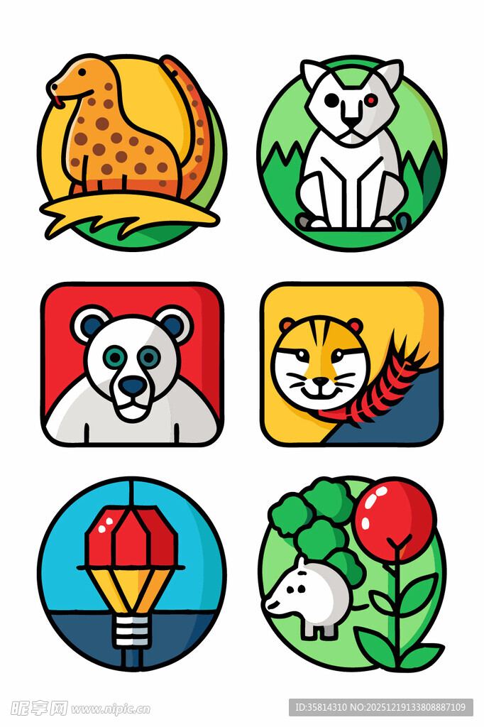 多彩卡通动物及物品图标