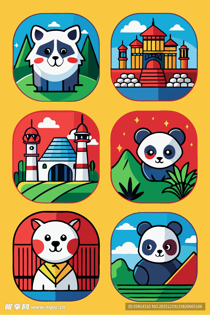 熊猫主题卡通图案集合
