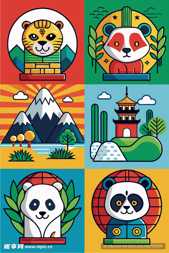 多彩亚洲文化元素集合