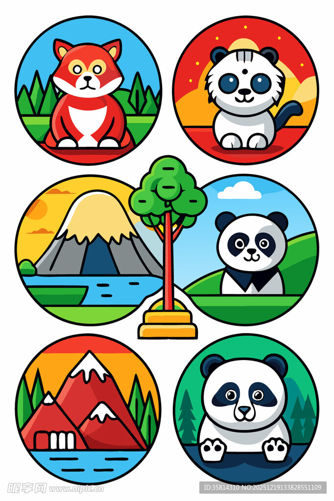 动物与风景的多彩图标集