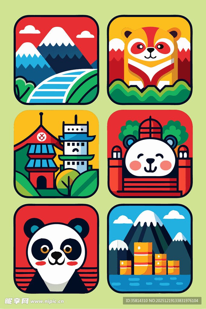 各国特色元素卡通图标集