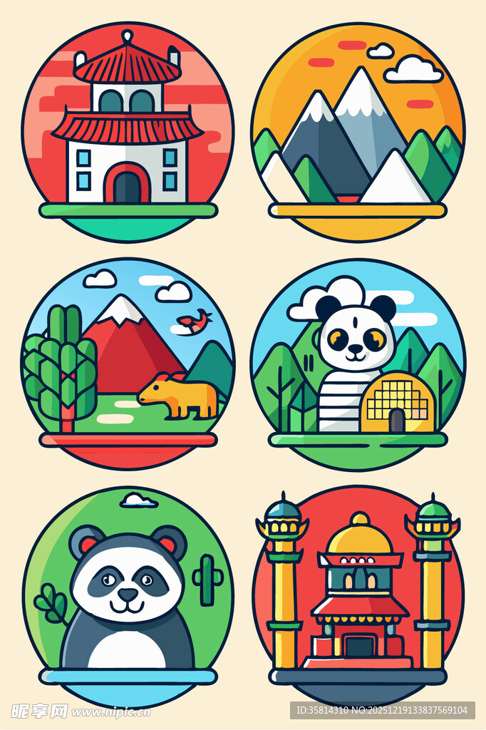 中国风元素卡通图案集合