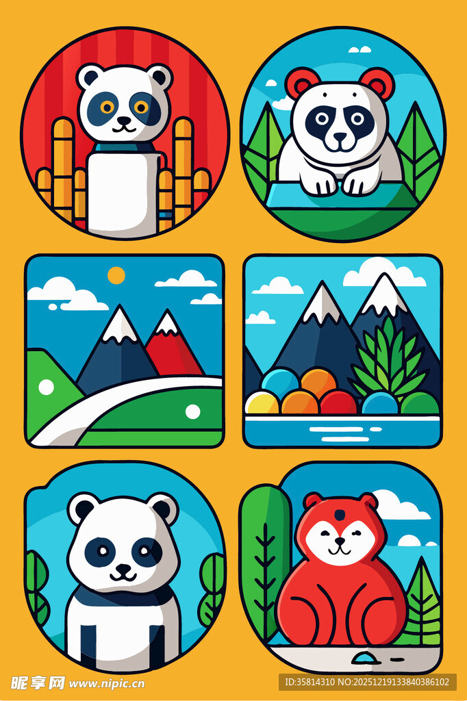 可爱动物与风景插画