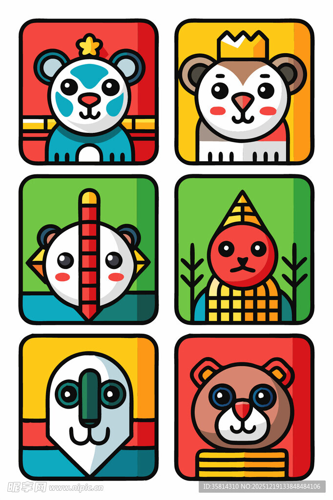 多彩卡通动物头像图案