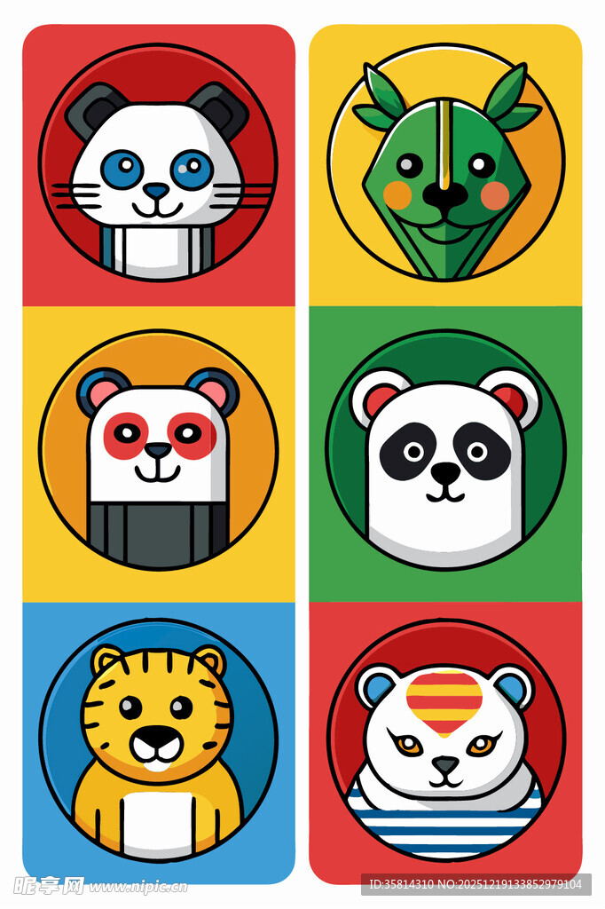 多彩动物卡通图标集合