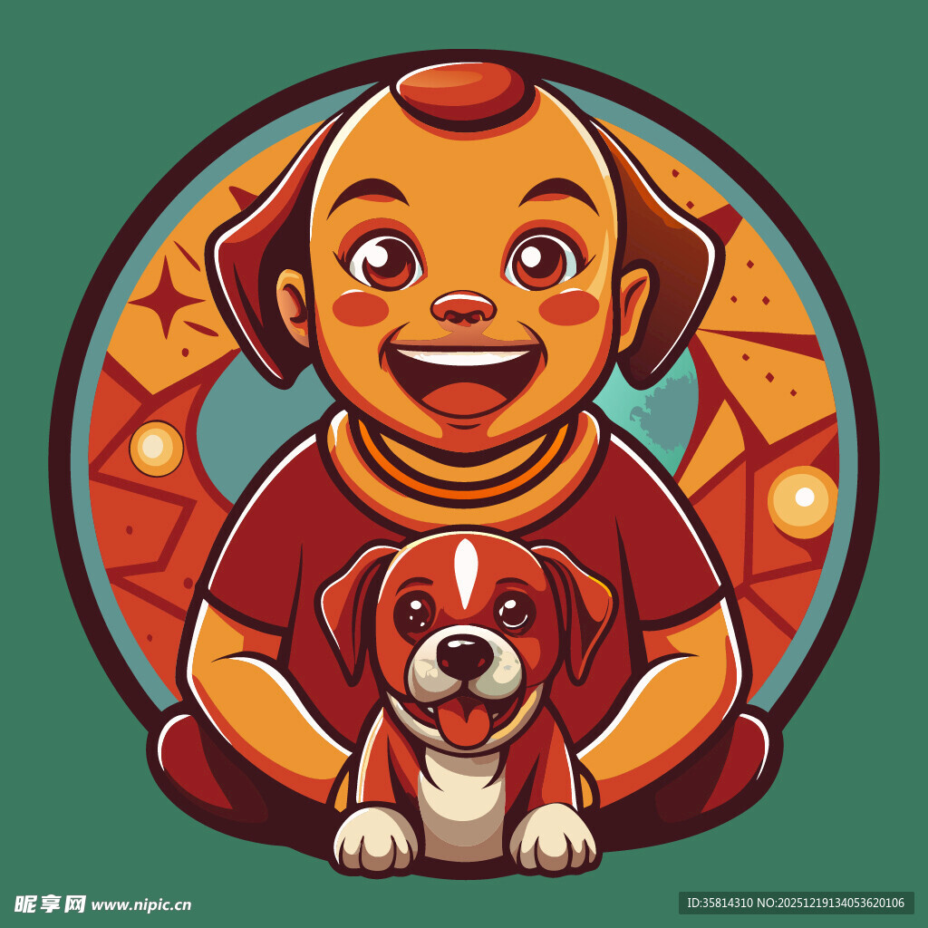 卡通人与小狗的温馨画面