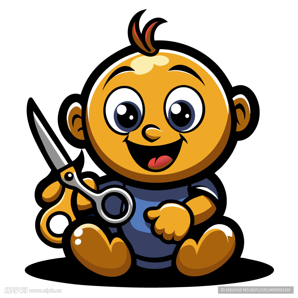 可爱宝宝手持剪刀玩耍