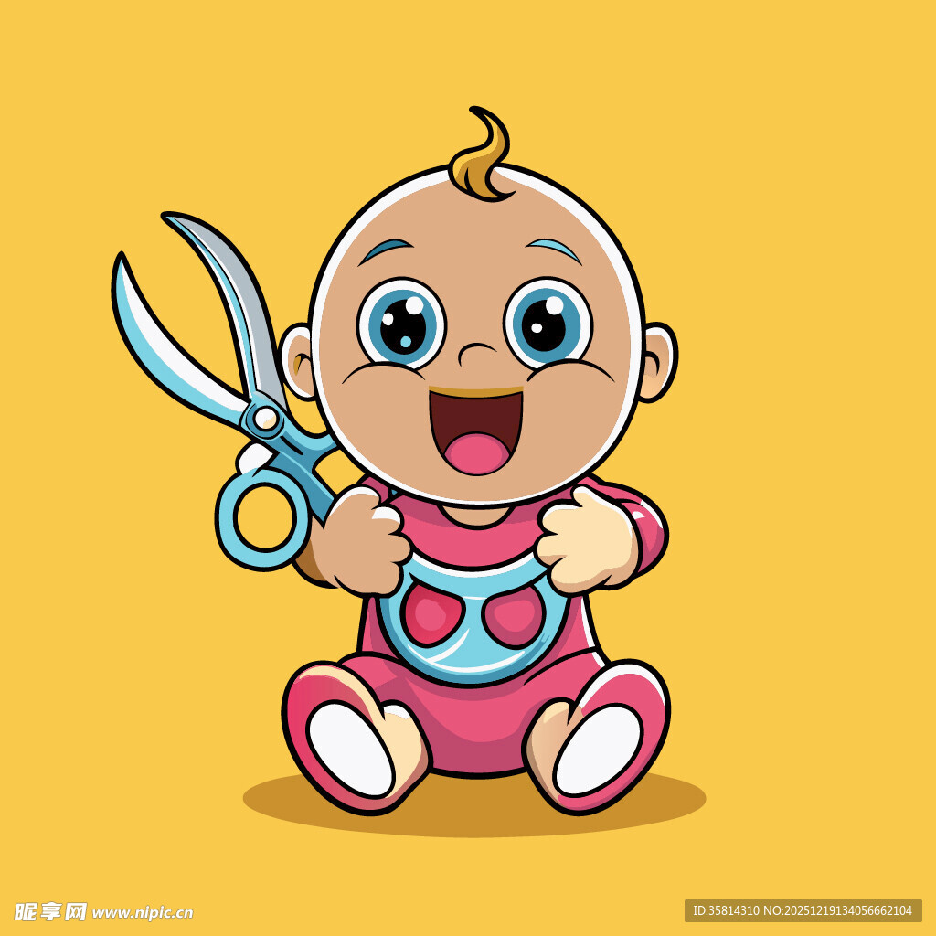 可爱宝宝手持剪刀玩耍