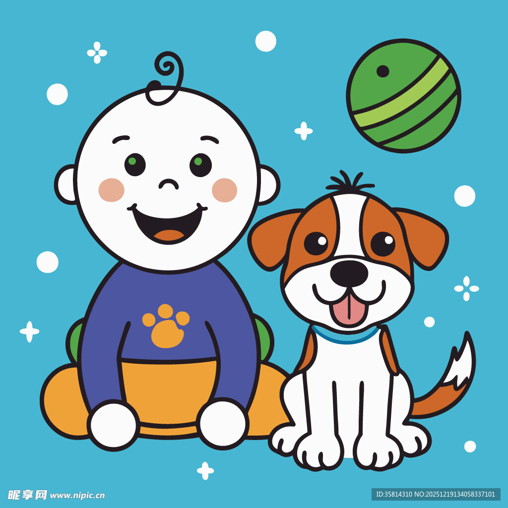 可爱宝宝与萌犬欢乐相伴