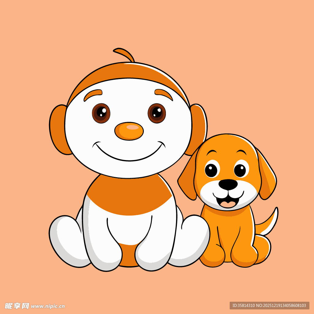 可爱雪人伴小狗