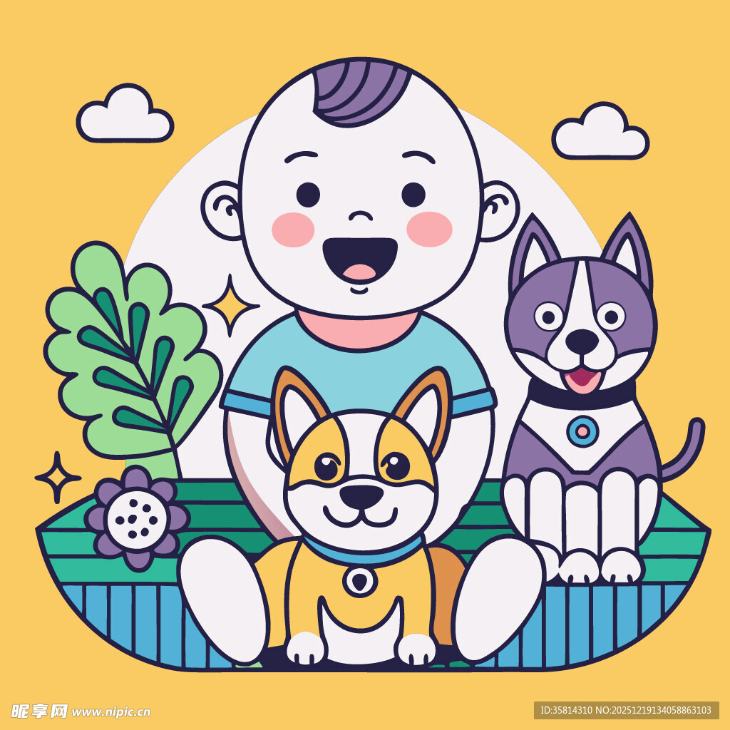 可爱宝宝与萌宠欢乐相伴