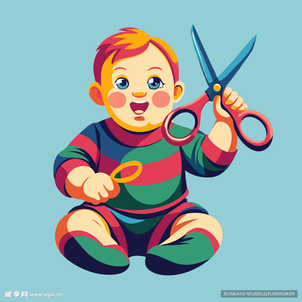 手持剪刀玩耍的可爱宝宝