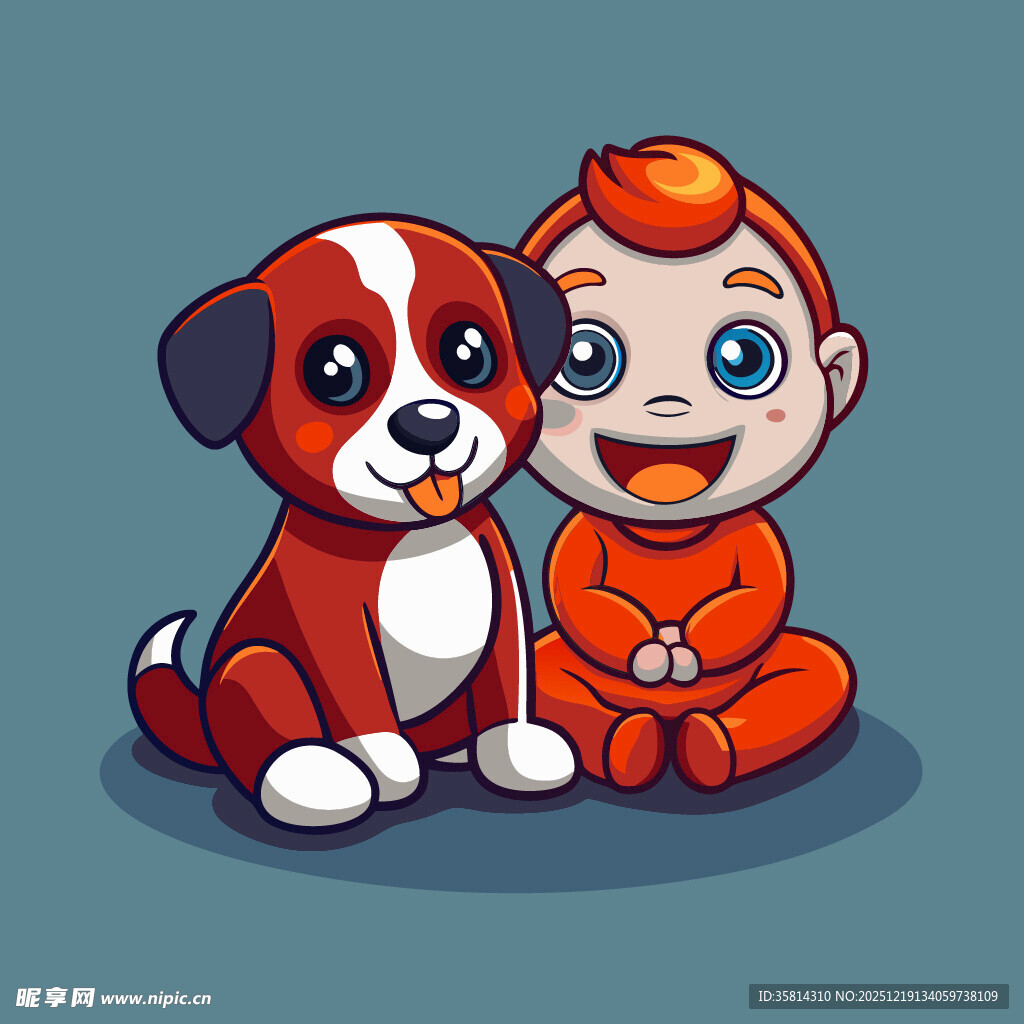 可爱宝宝与萌犬相伴