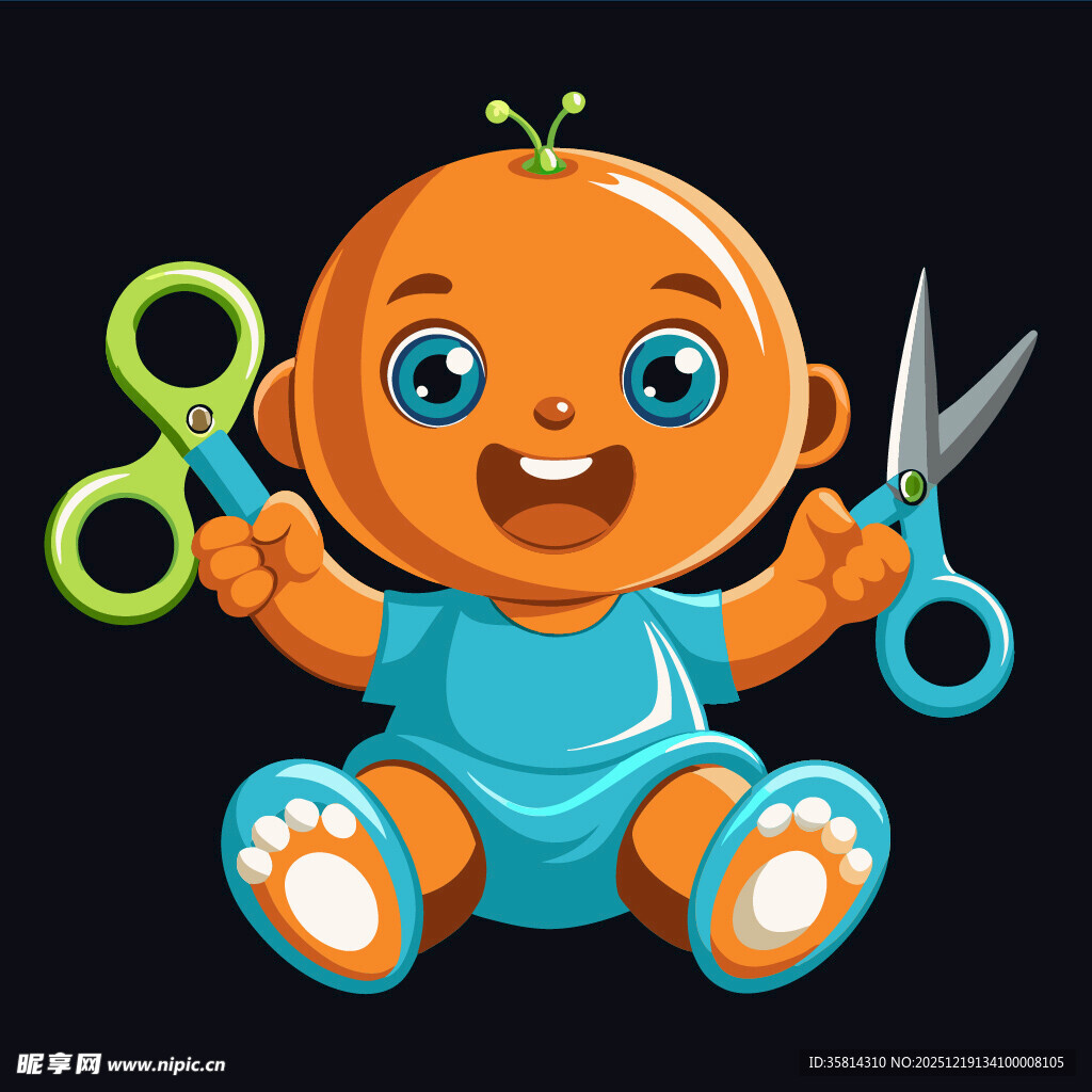 可爱宝宝手持剪刀玩耍