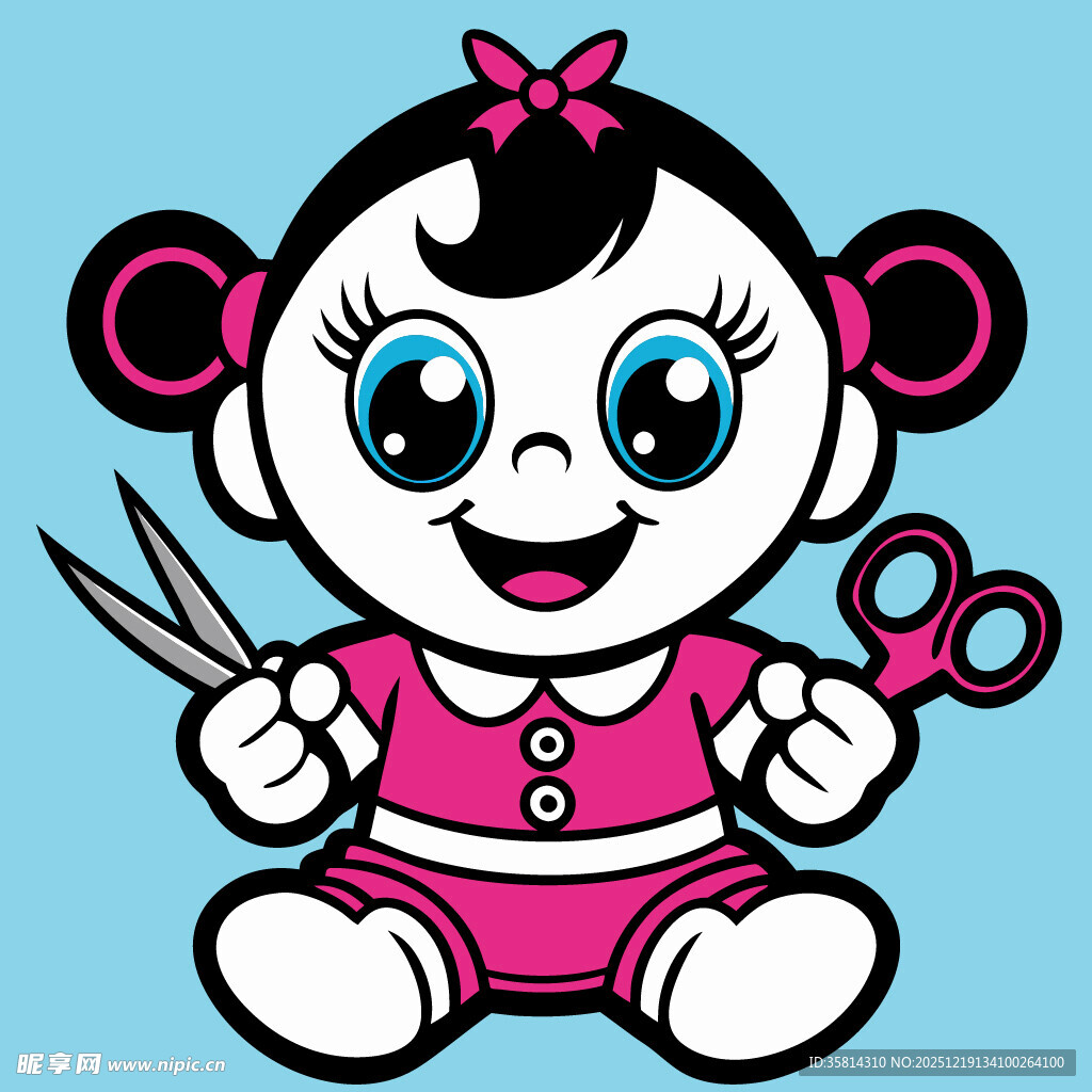 可爱剪纸娃娃手持剪刀