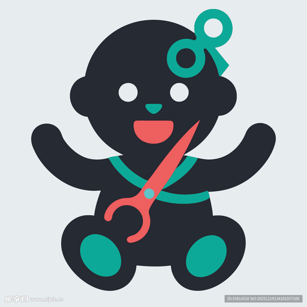 手持剪刀的可爱卡通婴儿